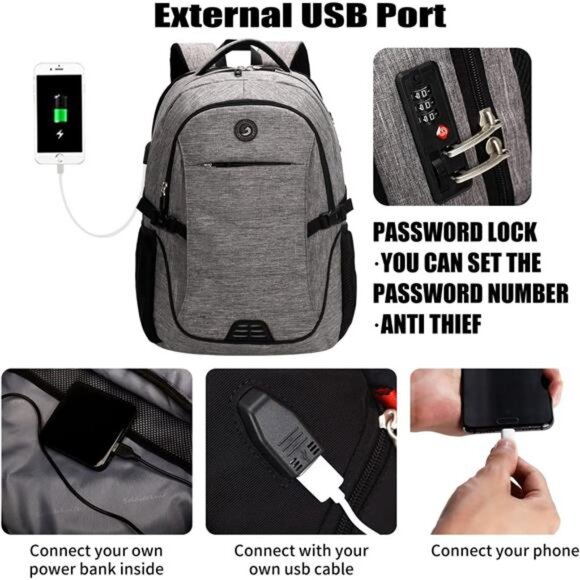 Anti Theft Laptop Backpack Travel Backpacks with usb Charging Port - Picture 4 of 8